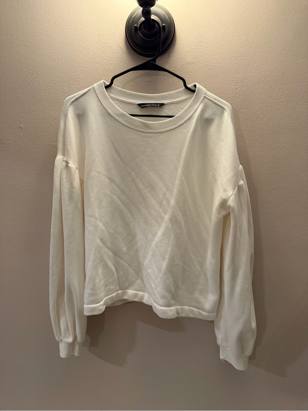 Abercrombie & Fitch Womens Cream‎ Puff Sleeve Crewneck Sweatshirt Small White